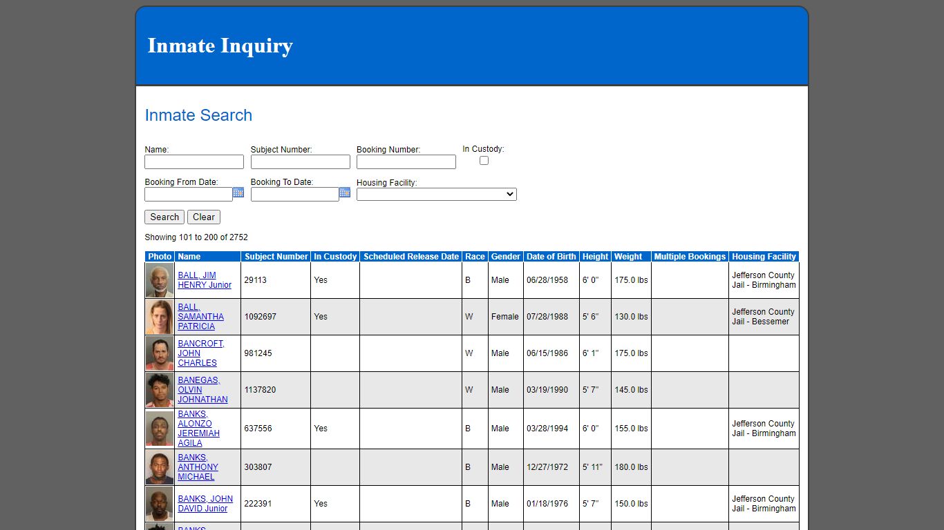 Inmate Search - Jefferson County, Alabama